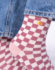 Damensocken kariert hellrosa/ecru, One Size 36-40