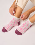 Glitzernde Knöchelsocken Leopardenmuster weiss/weinrot, One Size 36-40