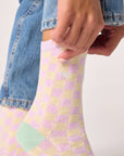Damensocken kariert violett/gelb/grün, One Size 36-40