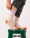 Socken mit breiten Streifen beige/violett, One Size 41-46