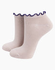 Bambus-Knöchelsocken mit Rüschen beige-violett, One Size 36-40