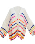 Oversized Strickjacke gestreift ecru/bunt, One Size