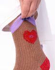 Damensocken Herzchen braun/rot/violett, One Size 36-40
