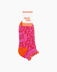 Knöchelsocken mit Leomuster und Rüschen pink-orange, One Size 36-40
