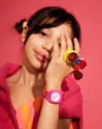 Armbanduhr Streifen orange-lila