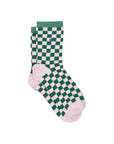 Damensocken kariert grün/rosa, One Size 36-40