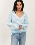 Strickjacke gestreift ecru/hellblau, One Size