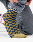 Damensocken kariert khaki/blau, One Size 36-40