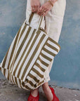 Tasche gestreift ecru-oliv, 50x34x62 cm