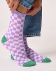 Damensocken kariert violett-grün, One Size 36-40