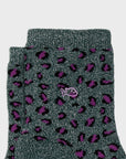 Glitzernde Damensocken Leopardenmuster grün/ violett, One Size 36-40