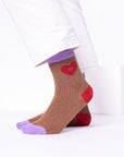 Damensocken Herzchen braun/rot/violett, One Size 36-40