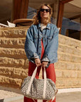 Weekend Bag mit Leopardenmuster natur-schwarz, 22x42x28 cm