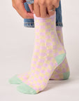 Damensocken kariert violett/gelb/grün, One Size 36-40
