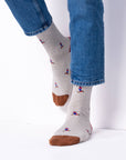 Socken Skifahrer grau/beige/weinrot, One Size 41-46