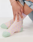Mädchensocken kariert violett-gelb-grün