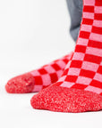Damensocken kariert rot und rosa, One Size 36-40