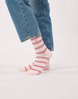 Damensocken gestreift hellrosa/violett/rot, One Size 36-40