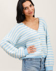 Strickjacke gestreift ecru/hellblau, One Size