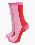 Glitzersocken Color-Block rot-rosa, One Size 36-40