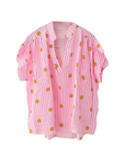 Kurzarm-Top Smiley weiss-pink gestreift, One Size