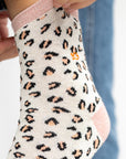Glitzernde Damensocken Leopardenmuster weiss-rosa, One Size 36-40