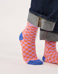 Damensocken kariert orange/violett, One Size 36-40