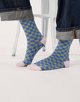 Damensocken kariert khaki/blau, One Size 36-40