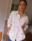 Damenhemd mit Herzchen, weiss-rot