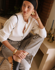 Cardigan ecru mit scharzen Rändern, One Size