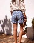 Jeansshorts mit Stickerei blau-weiss