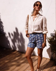 Jeansshorts mit Stickerei blau-weiss