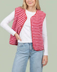 Teddy Weste mit Knöpfen gestreift rot-rosa, One Size
