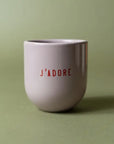Tasse J'ADORE flieder-rot, 8x8x8 cm