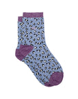 Glitzernde Damensocken Leopardenmuster blau/violett, One Size 36-40