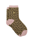Glitzernde Damensocken Leopardenmuster olivgrün, One Size 36-40