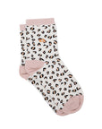 Glitzernde Damensocken Leopardenmuster weiss-rosa, One Size 36-40