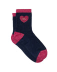 Damensocken Herzchen marineblau-rot, One Size 36-40