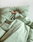 Washed Percale Kissenbezug Nele salbeigrün