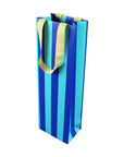 Geschenktasche für Flasche gestreift blau/mint/gelb, 12x8x37 cm