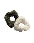 Teddy-Haargummis 2er-Set, khaki & ecru, 12 cm