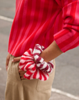 Haargummi gestrickt Streifen rosa-rot