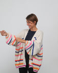 Oversized Strickjacke gestreift ecru/bunt, One Size