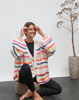 Oversized Strickjacke gestreift ecru/bunt, One Size
