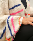 Oversized Strickjacke gestreift ecru/bunt, One Size