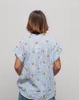 Kurzarm-Top Smiley weiss-hellblau gestreift, One Size