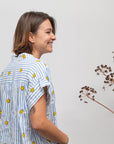 Kurzarm-Top Smiley weiss-hellblau gestreift, One Size