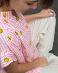 Kurzarm-Top Smiley weiss-pink gestreift, One Size