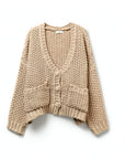 grob gestrickte Jacke mit Taschen, beige, One Size