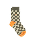Socken kariert grün/orange, One Size 41-46